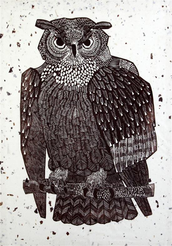 Graham Clarke (1941-) Perched owl, 20 x 15in.